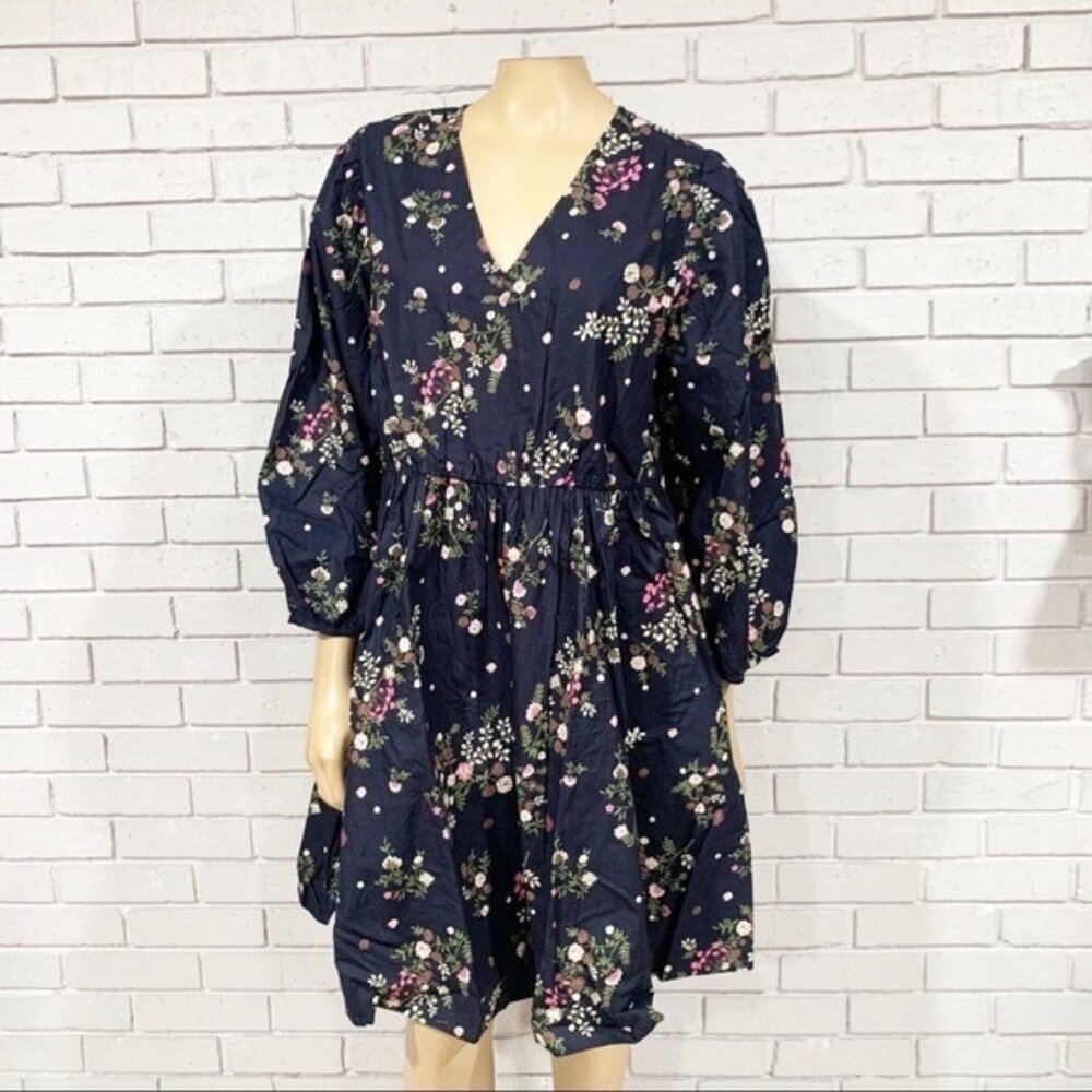 Y.A.S. Nula Volume-Sleeve Floral‎ Smock Mini Dress - Size XL